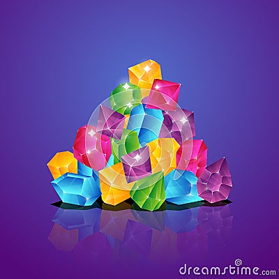 Jewels pile. Colored diamonds heap gems brilliant piles treasure cartoon vector illustration Vector Illustration