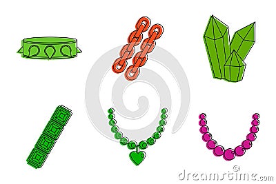 Jewerly icon set, color outline style Vector Illustration