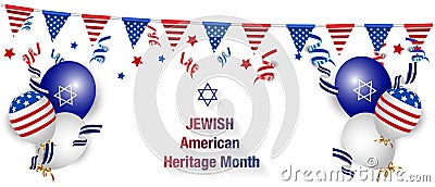 Jewish American Heritage Month. The Star of David is a symbol of the Jews. Jewish and American symbols. Fireworks Vector Illustration