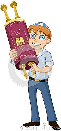Jewish Boy Hold Torah For Bar Mitzvah Vector Illustration