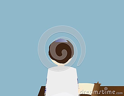 Jewish boy learning torah. Jewish boy celebrating Bar mitzvah Vector Illustration