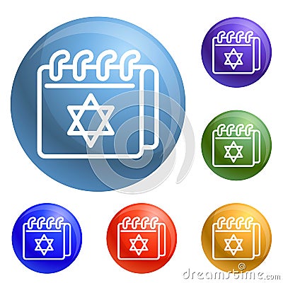 Jewish calendar icons set vector Vector Illustration