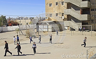 Jewish children are playing football outdoor Editorial Stock Photo