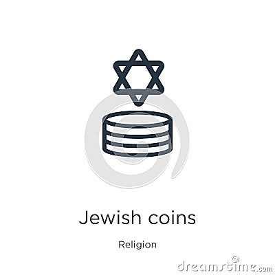 Jewish coins icon. Thin linear jewish coins outline icon isolated on white background from religion collection. Line vector jewish Vector Illustration