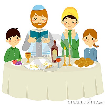 Jewish family on Shabbat eve Vector Illustration