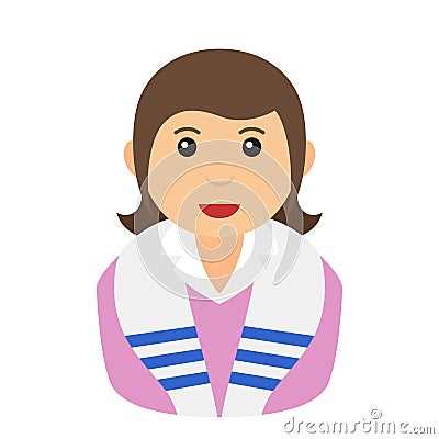 Jewish Girl Avatar Flat Icon on White Vector Illustration