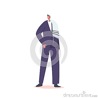 Jewish Groom Wear Blue Suit and Kippa Hat Isolated on White Background. Newlywed Male Character Wedding Ceremony Vector Illustration