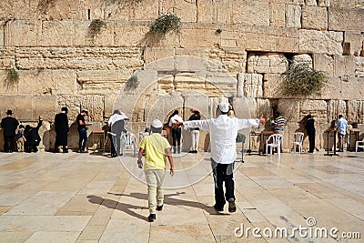 Jewish hasidic pray a the Western Wall Editorial Stock Photo