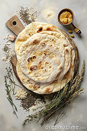 Jewish holiday bread matzah on kitchen table. Stask of matza or matzoh. Happy Passover Stock Photo