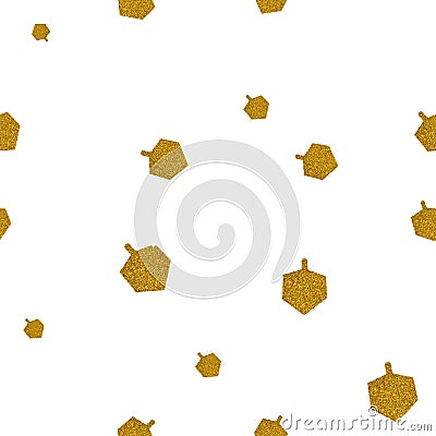 Isolated image of jewish holiday Hanukkah background with glitter dreidels. Stock Photo