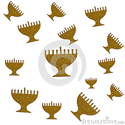 Isolated image of jewish holiday Hanukkah background with golden menorah. Hanukkah seamless pattern background. Stock Photo