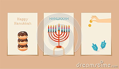 Jewish holiday hanukkah three cards Vector Illustration