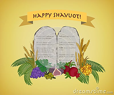 Jewish holiday of Shavuot, tablets of stone and Seven species Stock Photo