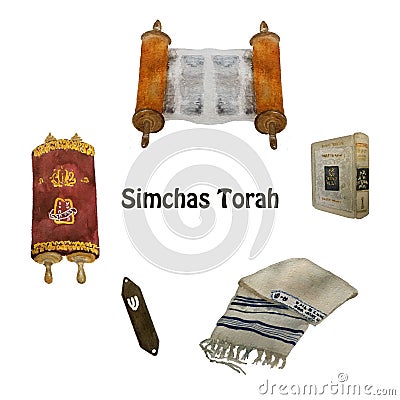 Jewish Holiday, Simchat Torah translation: `Rejoicing of with the Torah`. Scrolls of Torah Stock Photo