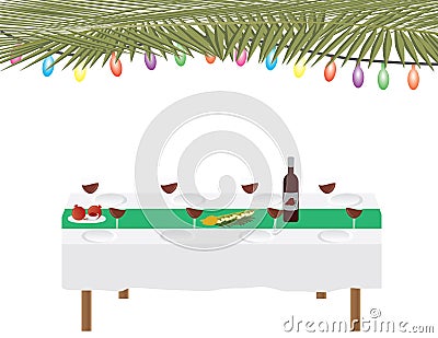 Jewish holiday traditional Sukkah and dinner table on white background Vector Illustration