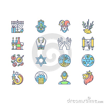 Jewish holidays RGB color icons set Vector Illustration