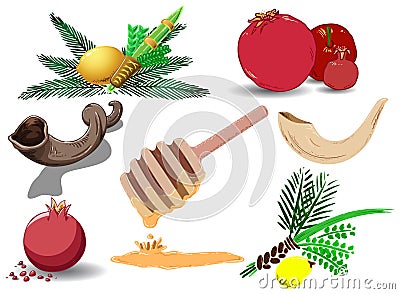 Jewish Holidays Symbols Pack Vector Illustration