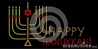 Jewish linear candlestick on a black background. Vector Illustration