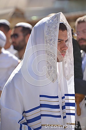 Jewish man celebrate Simchat Torah Editorial Stock Photo