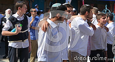 Jewish man celebrate Simchat Torah Editorial Stock Photo