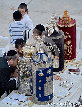 Jewish man celebrate Simchat Torah. Editorial Stock Photo