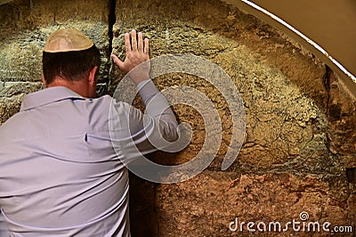 Jewish man pray at the most sacred spot on the Western Wall Jerusalem Israel Editorial Stock Photo