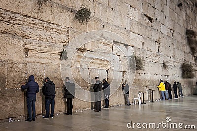 Jewish Men Praying - Wailing Wall - Old Jerusalem, Israel Editorial Stock Photo