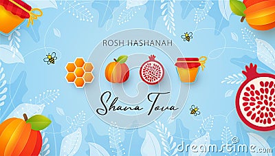 Jewish New Year, Rosh Hashanah Greeting card, Holiday banner. Vector Illustration