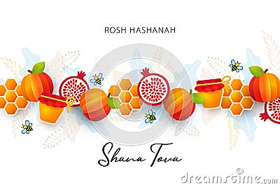 Jewish New Year, Rosh Hashanah Greeting card, Holiday banner. Vector Illustration