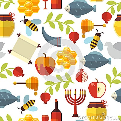 Jewish New Year Rosh Hashanah Pattern Vector Illustration