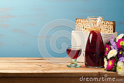 Jewish Passover holiday Pesah celebration concept with matzoh and wine Stock Photo