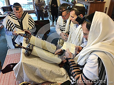 Jewish people reading from the Torah Editorial Stock Photo