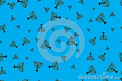 Pattern with menorah. Black menorah on a blue background Vector Illustration