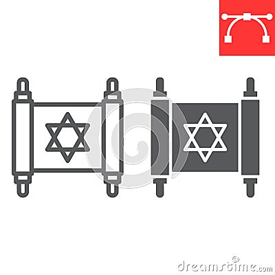 Jewish torah line and glyph icon, rosh hashanah and scroll, torah sign vector graphics, editable stroke linear icon, eps Vector Illustration