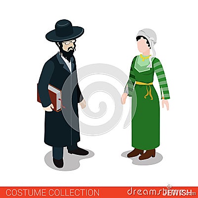 Jewish traditional hasid rabbi rabbin national couple Vector Illustration