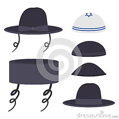 Jewish hats vector cartoon flat set Vector Illustration