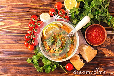 Jewish wedding and holyday Yemenite beef soup Marak Temani Stock Photo