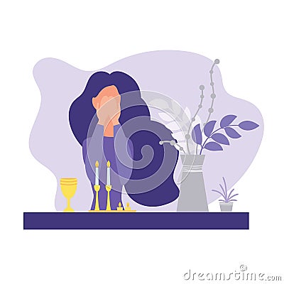 Jewish woman lighting candles Vector Illustration