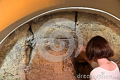 Jewish woman pray at the most sacred spot on the Western Wall Jerusalem Israel Editorial Stock Photo