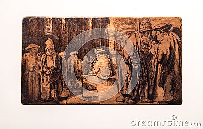 Jews on a synagogue, plate, Rembrandt van Rijn Editorial Stock Photo