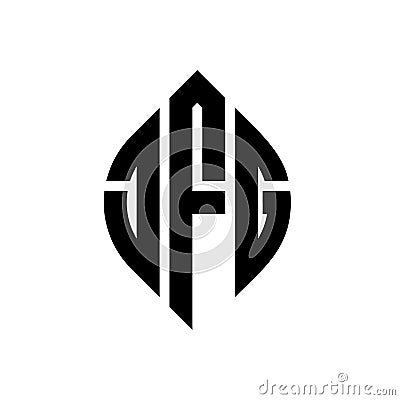 JFG circle letter logo design with circle and ellipse shape. JFG ellipse letters with typographic style. The three initials form a Vector Illustration