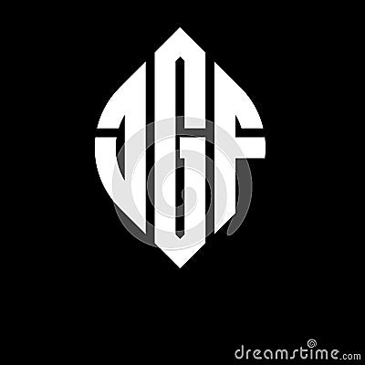 JGF circle letter logo design with circle and ellipse shape. JGF ellipse letters with typographic style. The three initials form a Vector Illustration