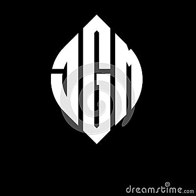 JGM circle letter logo design with circle and ellipse shape. JGM ellipse letters with typographic style. The three initials form a Vector Illustration