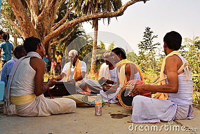 Jhargram, West Bengal, India - Hare Krishna group chants also called kirtan was performing in a village. Kirtan , group kirtan by Editorial Stock Photo