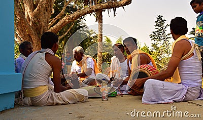 Jhargram, West Bengal, India - Hare Krishna group chants also called kirtan was performing in a village. Kirtan , group kirtan by Editorial Stock Photo