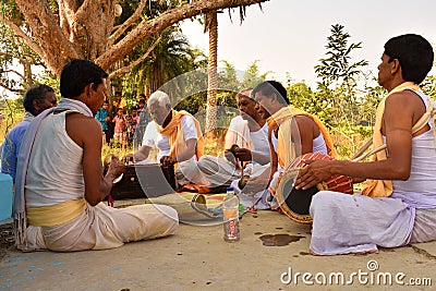 Jhargram, West Bengal, India - Hare Krishna group chants also called kirtan was performing in a village. Kirtan , group kirtan by Editorial Stock Photo