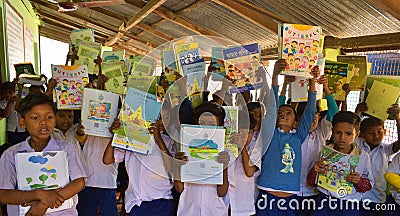 Jhargram , West Bengal, India - January 2, 2019: International Book Day were celebrated by the students of a primary school with Editorial Stock Photo