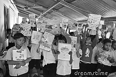 Jhargram , West Bengal, India - January 2, 2019: International Book Day were celebrated by the students of a primary school with Editorial Stock Photo