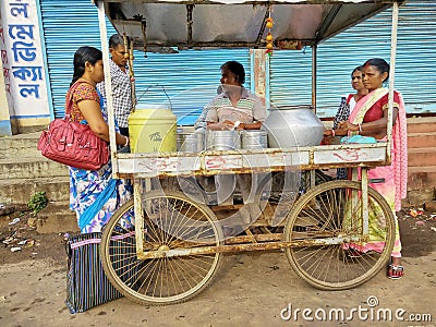 Jhargram, West Bengal, India - May 05, 2018: a street food vendor was selling edli, a south Indian food bedside the Editorial Stock Photo