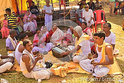 Jhargram, West Bengal, India - november 23, 2018: Hare Krishna group chants also called kirtan was performing in a village . Editorial Stock Photo